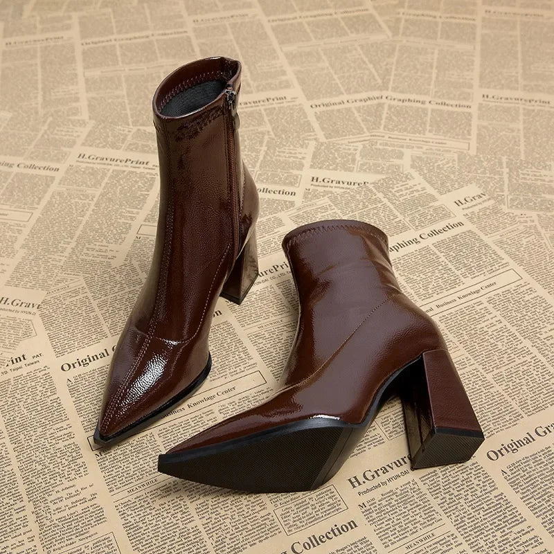Shiny leatherette heeled boots - Sasha