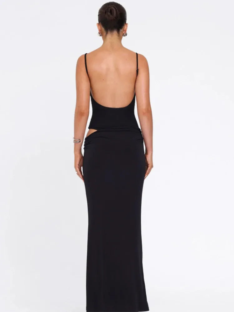 סט שני חלקים אלגנטי בגד גוף גופיה גב פתוח וחצאית מקסי - רנה