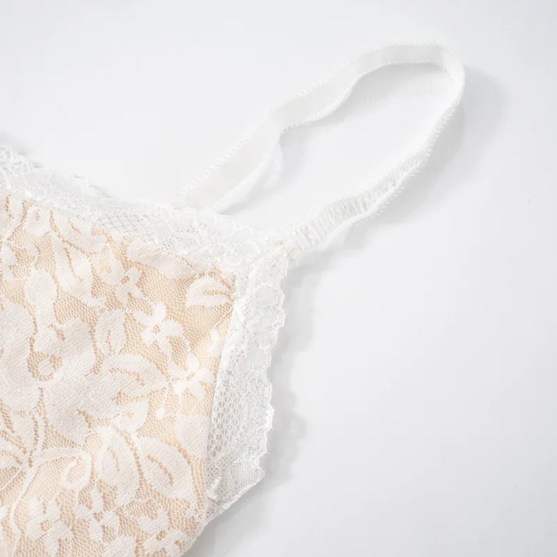 סט תחרה שני חלקים טופ גופיה וחצאית מידי - משי