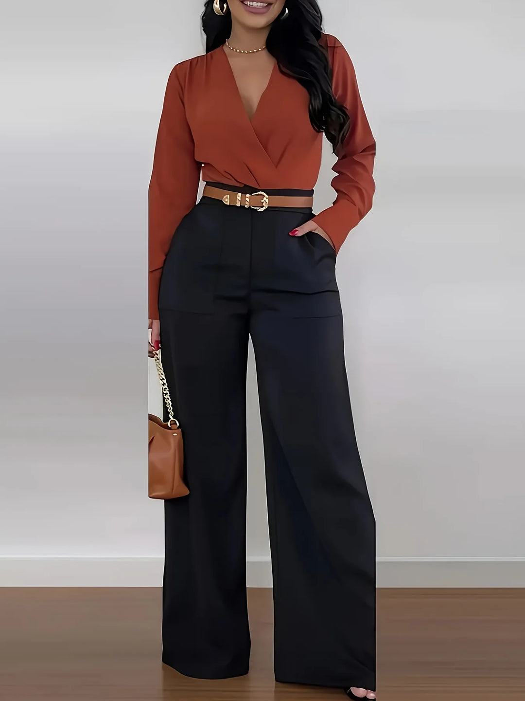 High-waisted wide-leg pants, tailored style 