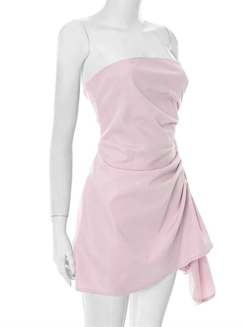 שמלת מיני סטרפלס בעיצוב קיפולים - מלודי