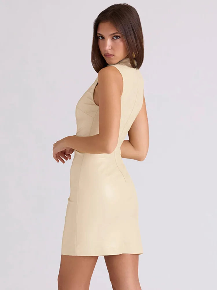 Faux leather mini dress with pleats - SIERA