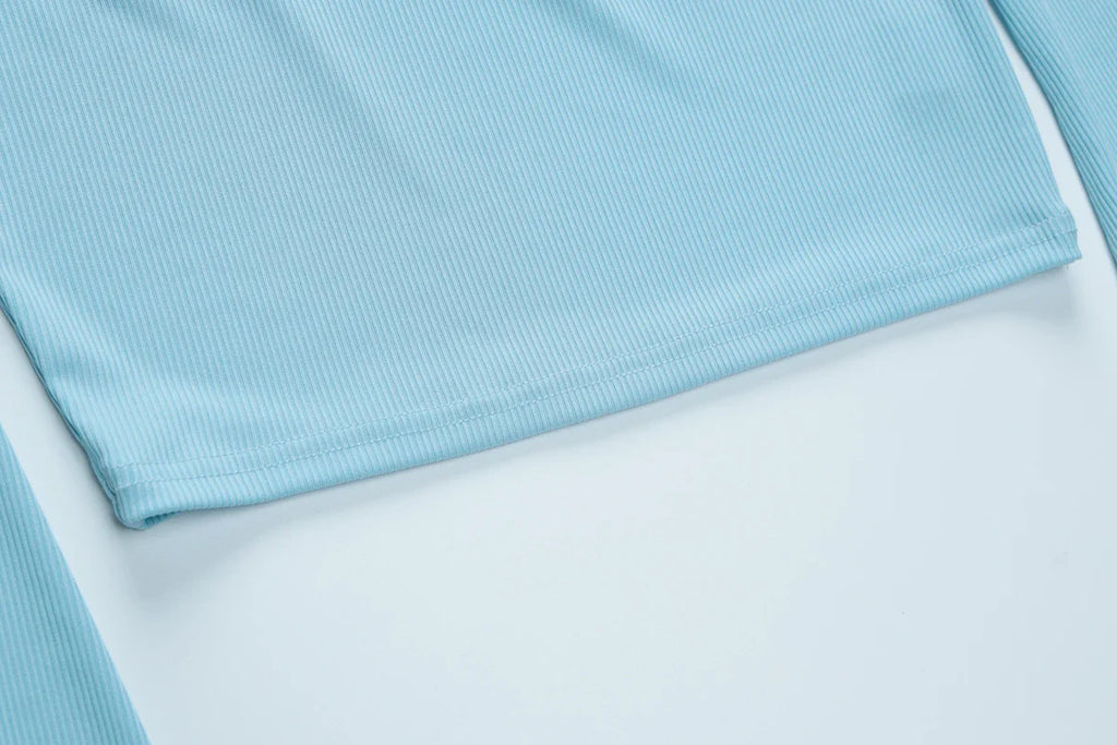 סט שני חלקים סרוג מכנסי פדלפון וחולצת בטן שרוולי פעמון - Zuri