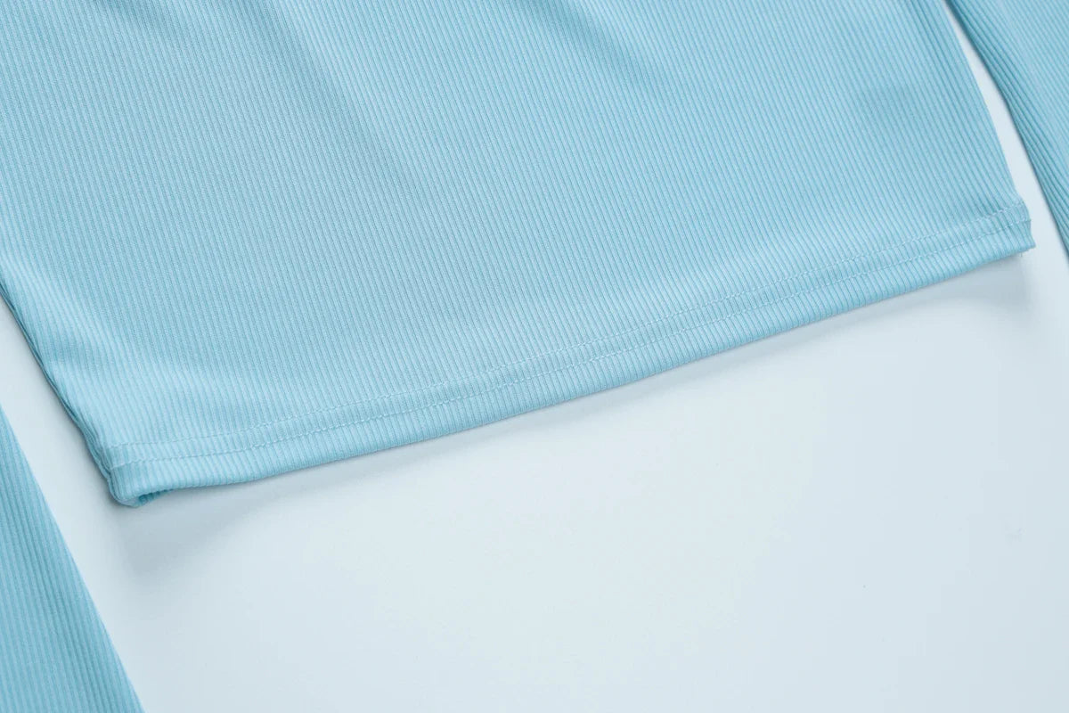 סט שני חלקים סרוג מכנסי פדלפון וחולצת בטן שרוולי פעמון - Zuri