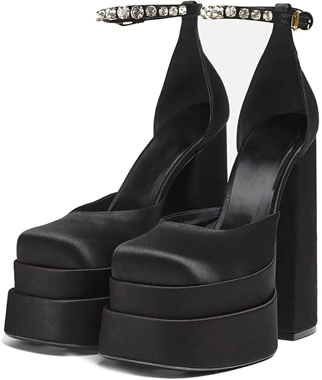 Platform doll shoes in silk satin fabric decorated with diamonds - Melis