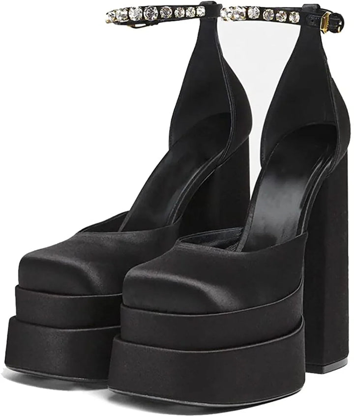 Platform doll shoes in silk satin fabric decorated with diamonds - Melis