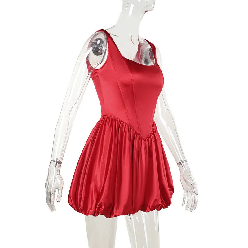 שמלת מיני סאטן בגזרת בלון - שנדי