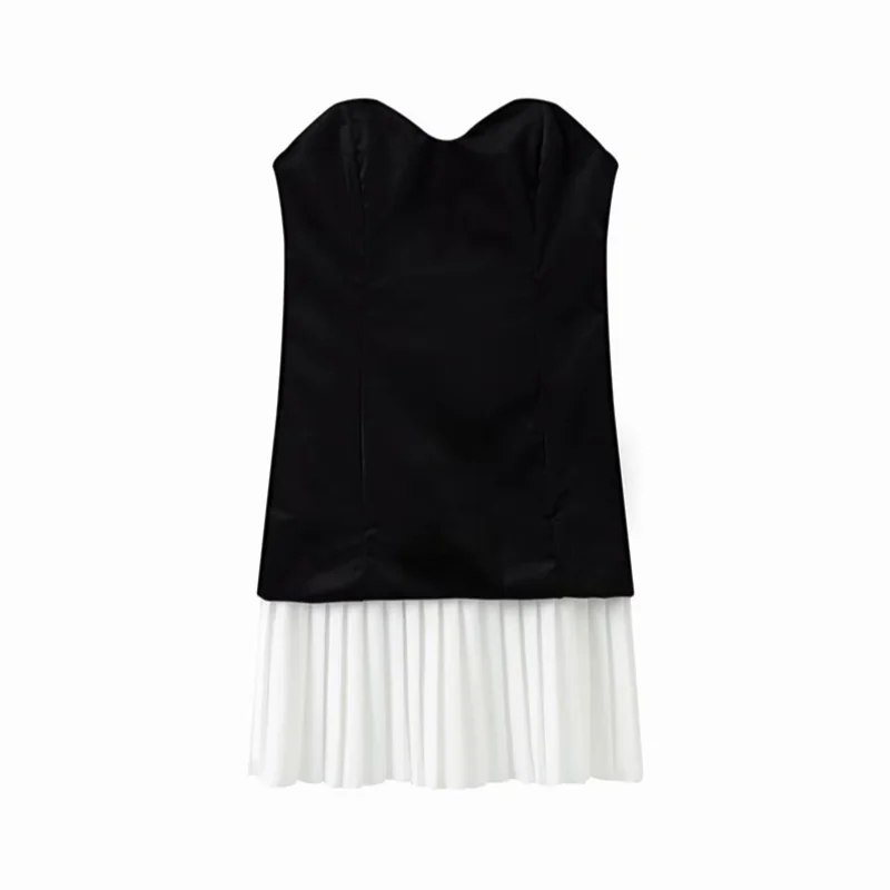 שמלת מיני קטיפה סטרפלס בעיצוב חצאית קיפולים - Evie