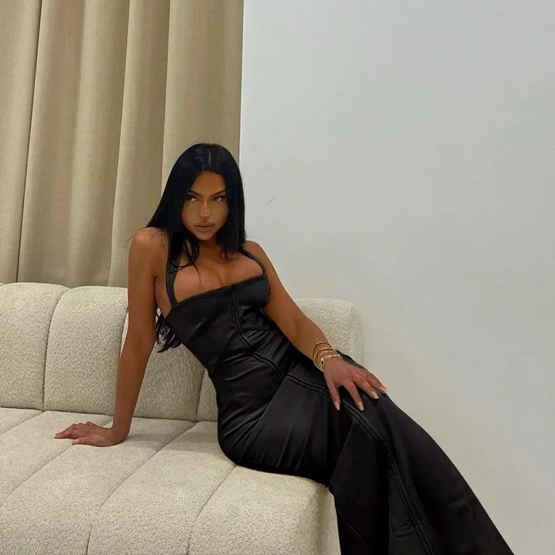 שמלת מקסי צמודה סגירת סיכות גב פתוח - Natasha