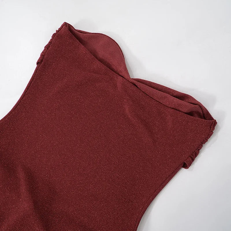 שמלת מקסי סטרפלס נצנצים בעיצוב כיווצים - Harlee