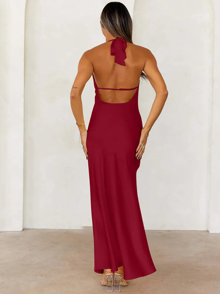 שמלת מקסי קשירה בצוואר גב פתוח בעיצוב שסע בעיטור אבזם - שון