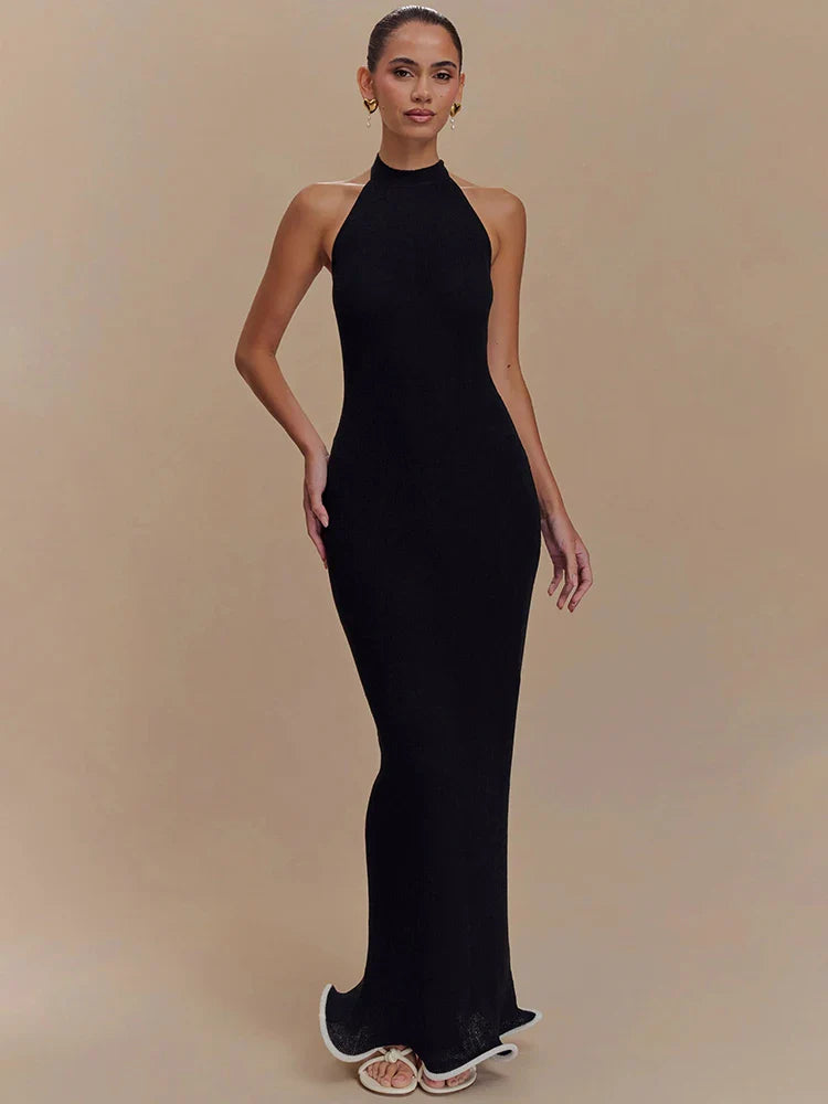 שמלת מקסי קולר קשירה בצוואר בעיצוב גב פתוח וגלים - מאקסימה