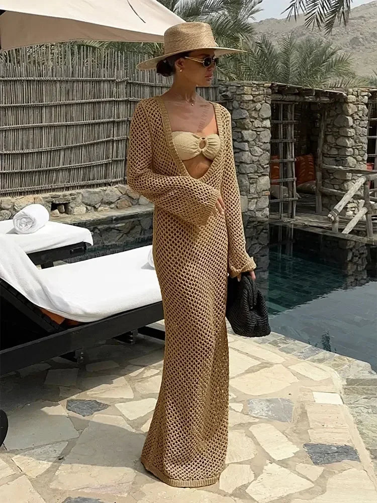 שמלת חוף מקסי רשת חזה/גב חשוף - Amber