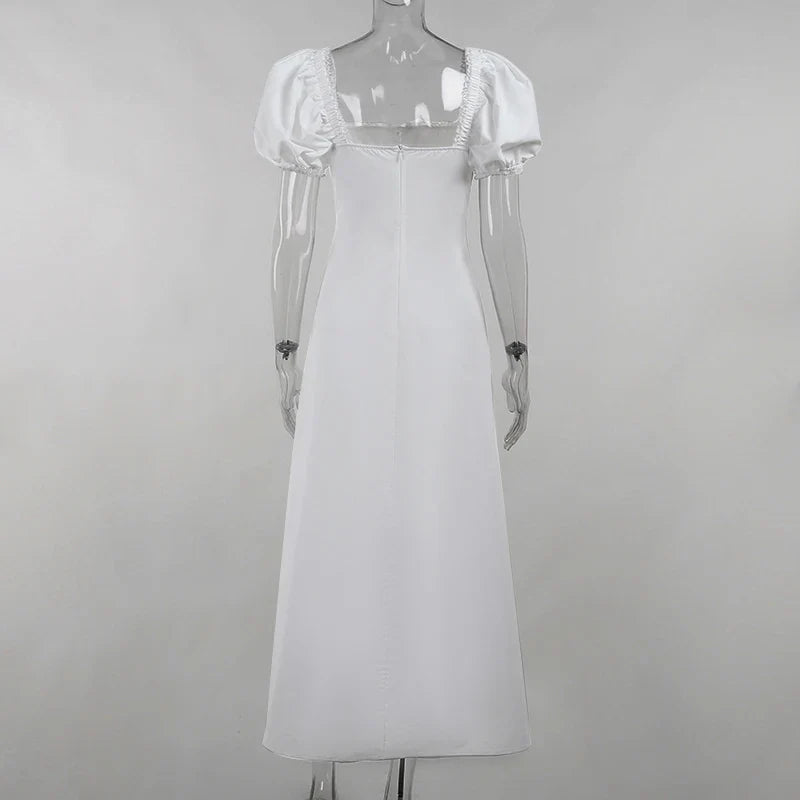 שמלת מידי בעיצוב כפרי שרוולים נפוחים בעיטור תחרה - רוזי