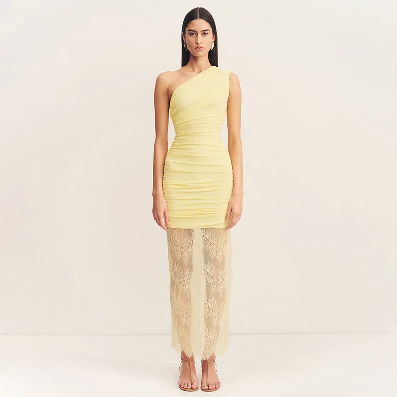 שמלת מקסי כיווצים בעיצוב תחרה - אמריז'ה