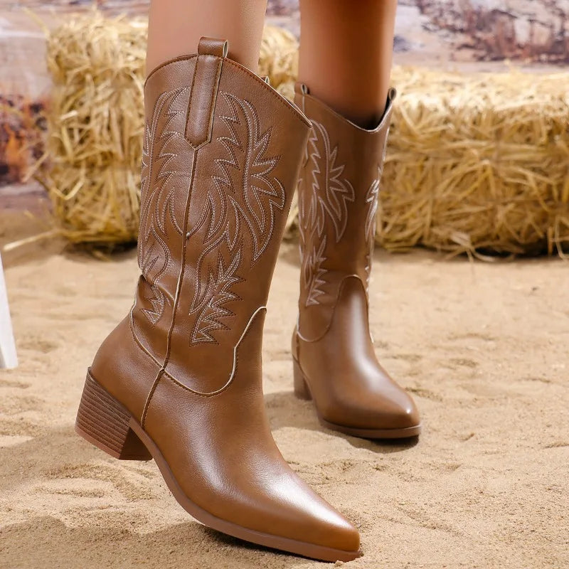 Faux leather cowboy boots with embroidered illustrations - Tennessee