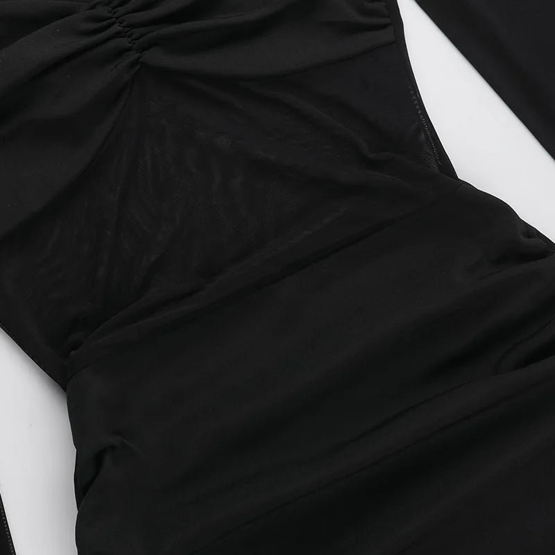 שמלת מיני רשת בעיצוב כיווצים - באקי