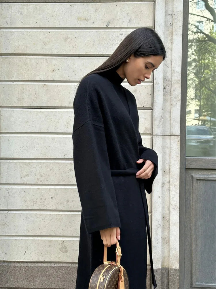 קרדיגן צמרי ארוך סגירת חגורת קשירה - קאי