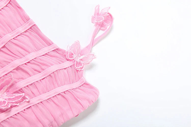 שמלת מקסי שיפון בעיצוב כיווצים ואפליקציות פרפרים - הללי