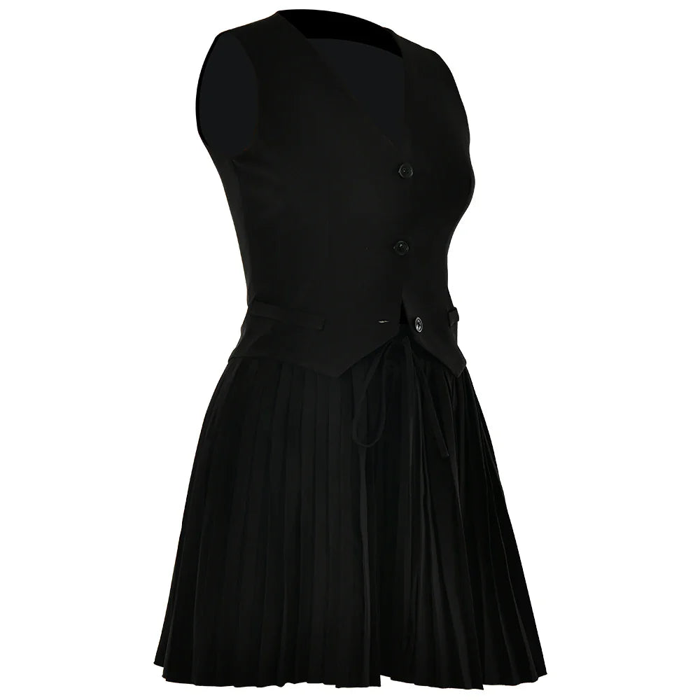 סט שני חלקים מחויט חצאית מיני קיפולים ווסט כפתורים - Jacqueline