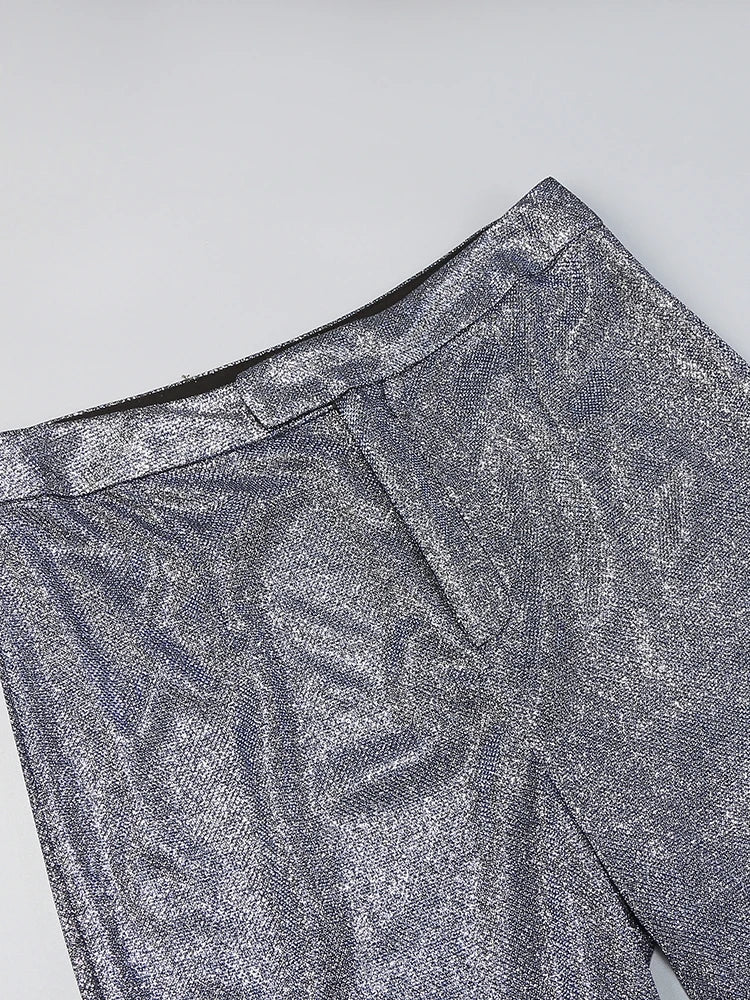 חליפת 3 חלקים גליטר מנצנצת חזייה בלייזר ומכנסיים פדלפון גזרה גבוהה - גלורי