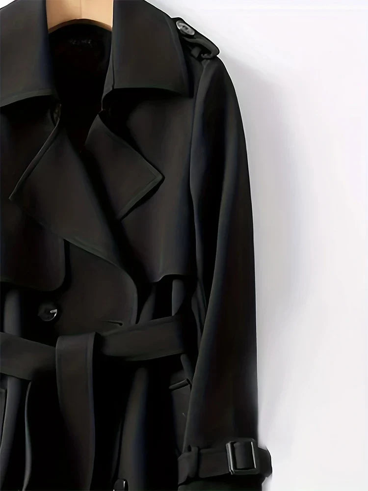 מעיל טרנץ' ארוך בעיטור כפתורים חגורת קשירה - אלן