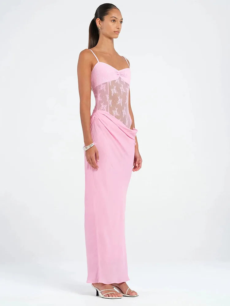 שמלת מקסי בעיטור תחרה - שרי