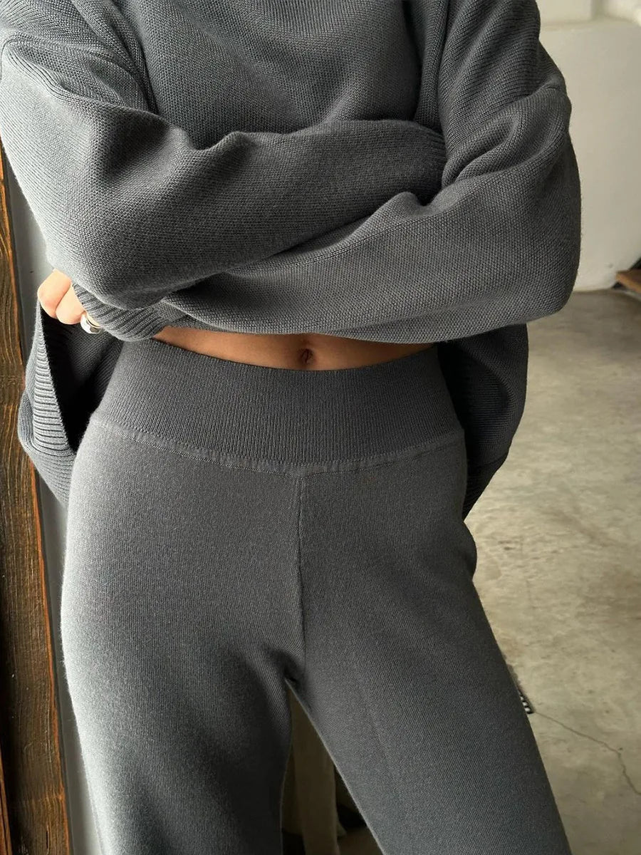 חליפת שני חלקים loose סרוגה חצאית מקסי וחולצה - שילב