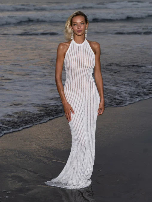 שמלת חוף חלקית שקופה בסגנון פסים - ליליה