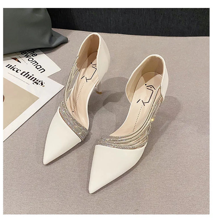 Suede Fabric Pointed Heel Shoes with Sparkling Sequin Design - Alior