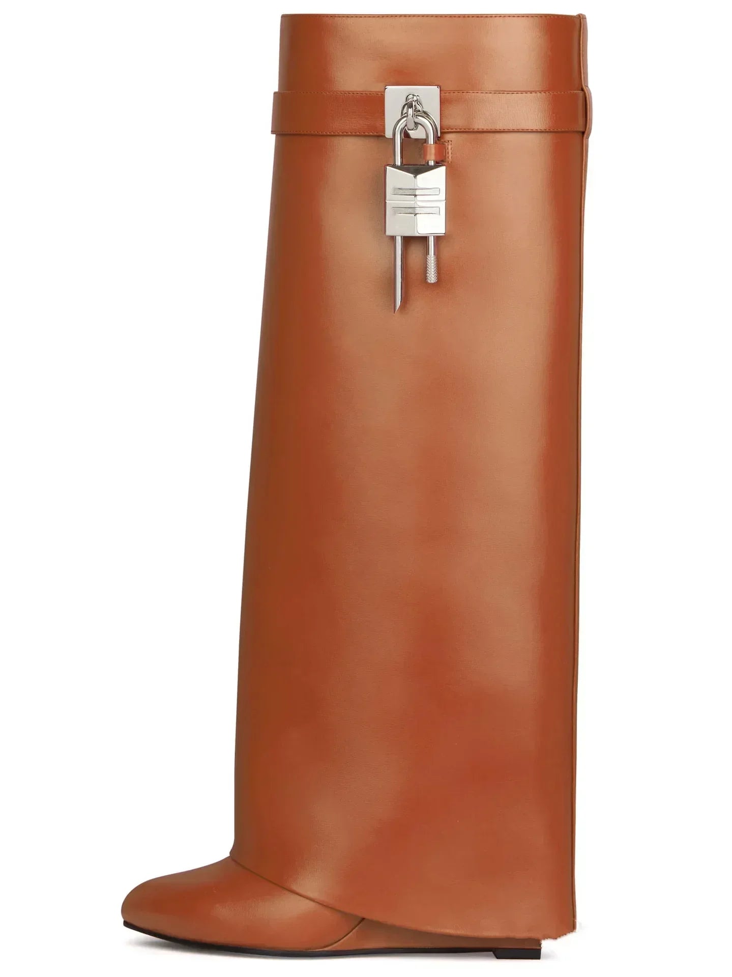 מגפי עקב דמוי עור גבוהים בעיטור מנעול - Reese