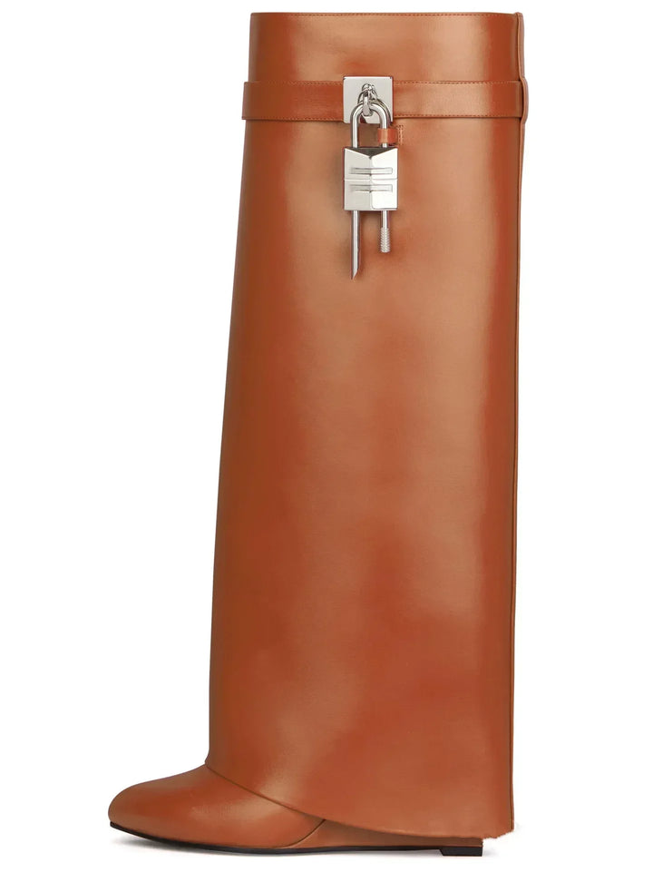 High heeled leatherette boots with lock decoration - Reese