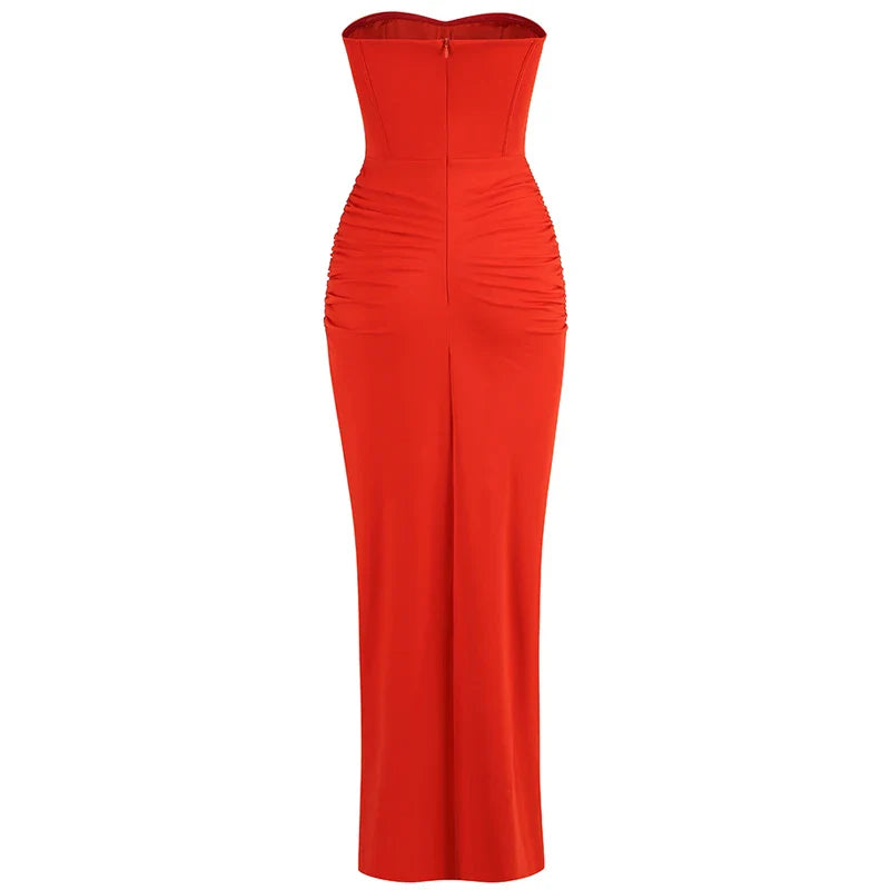 שמלת מקסי סטרפלס שסע עמוק - ג'ודי