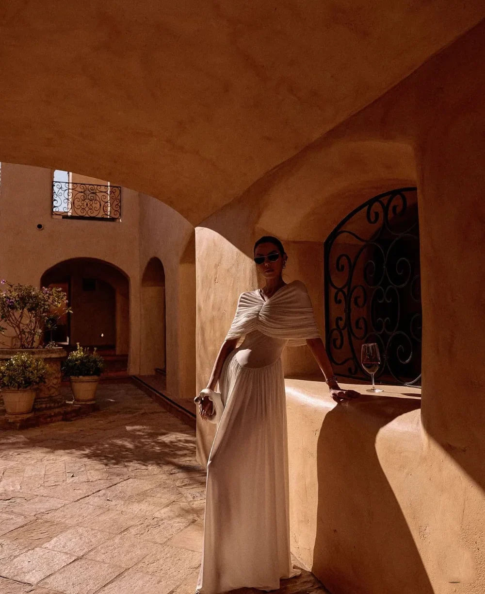 שמלת מקסי ערב אלגנטית בעיצוב כיווצים - מושקא