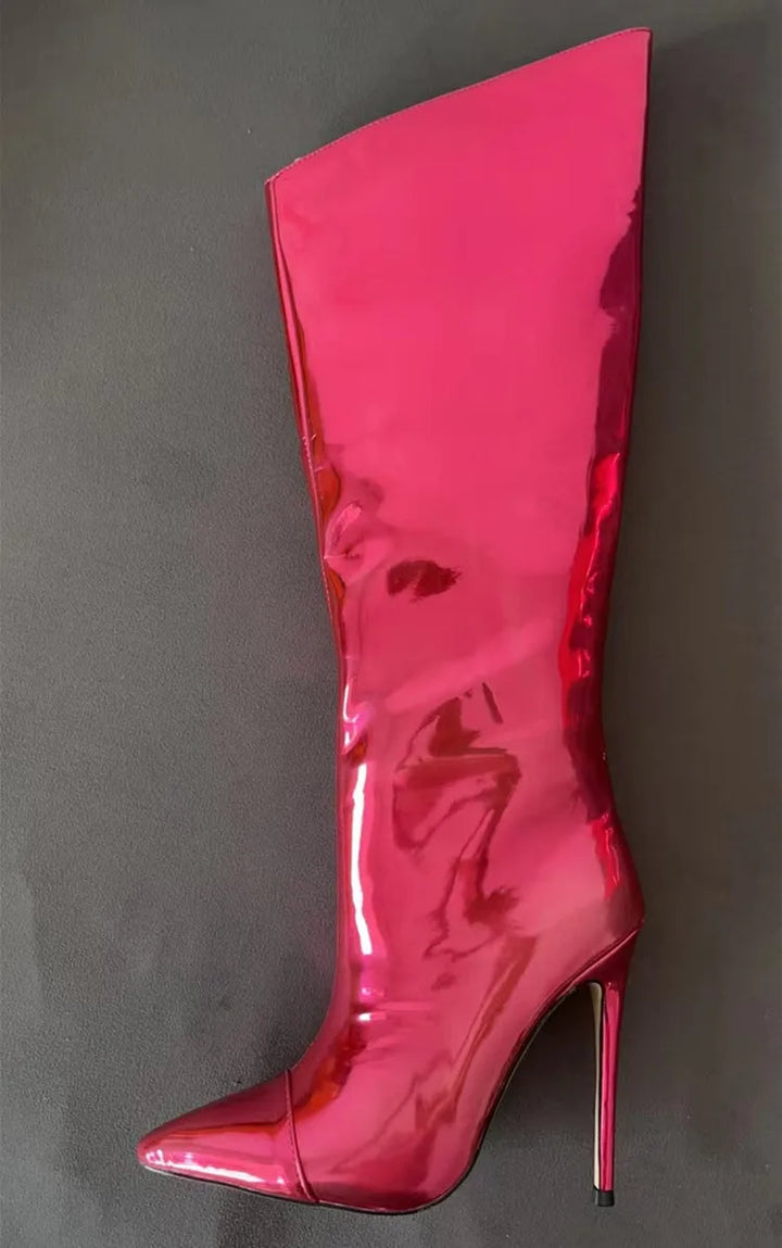 High-heeled pointed-toe boots in shiny leather design - Sloane
