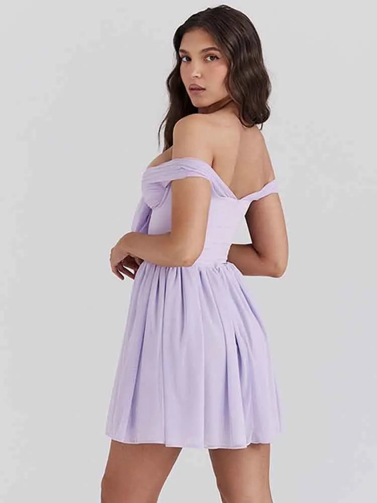 שמלת מיני שיפון בגזרת A כתפיים חשופות - Naya