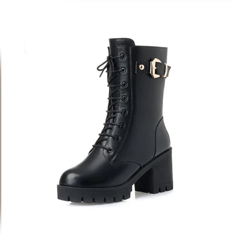Faux leather heeled boots with fur lining - Cassandra