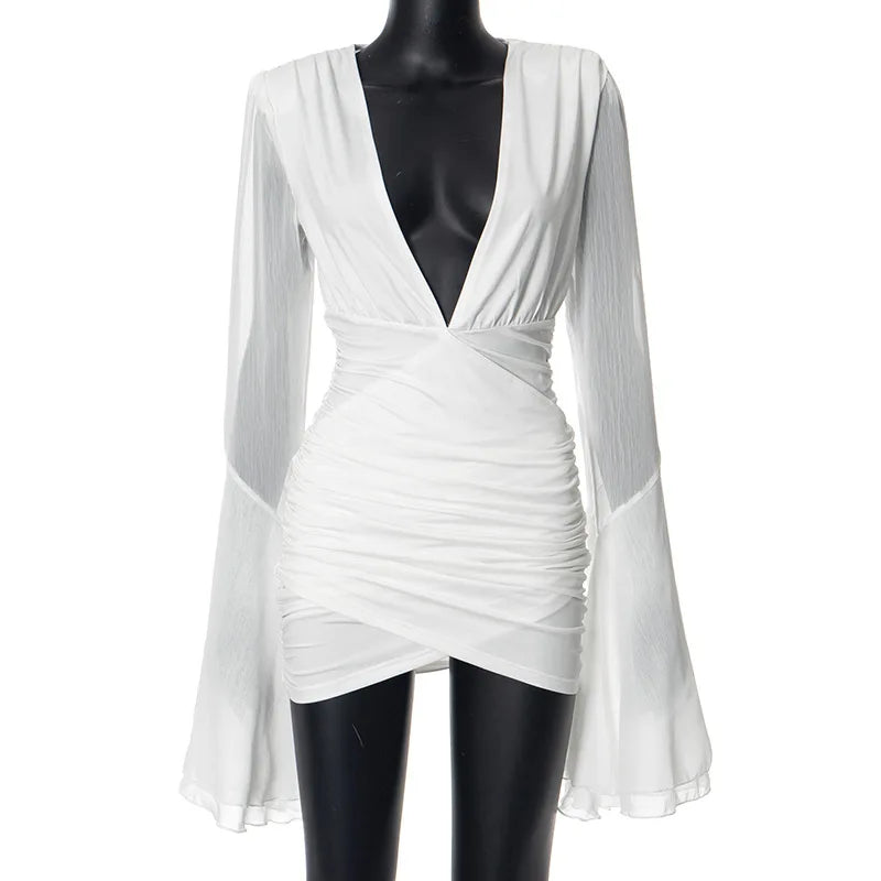 שמלת מיני מעטפת בעיטור שרוולים נפתחים - לילך