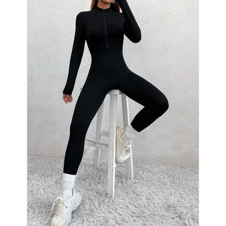 Long fitted jumpsuit in shaping fabric with front zipper closure - Alisson