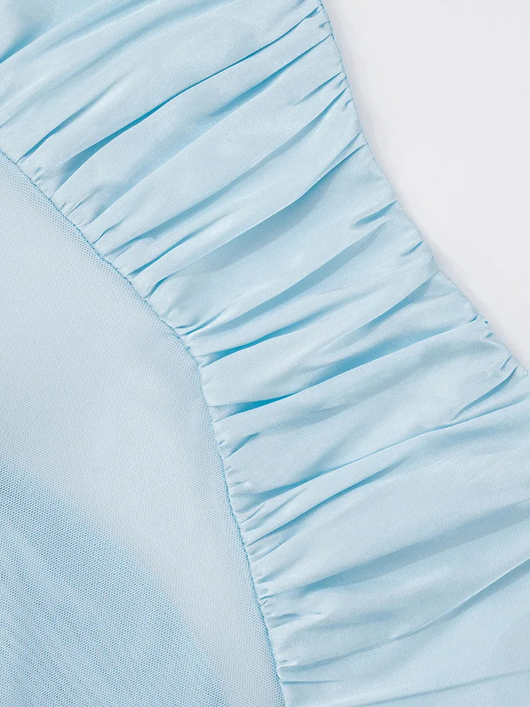 שמלת מקסי סאטן בעיטור רשת וצעיף תואם - סלסטה