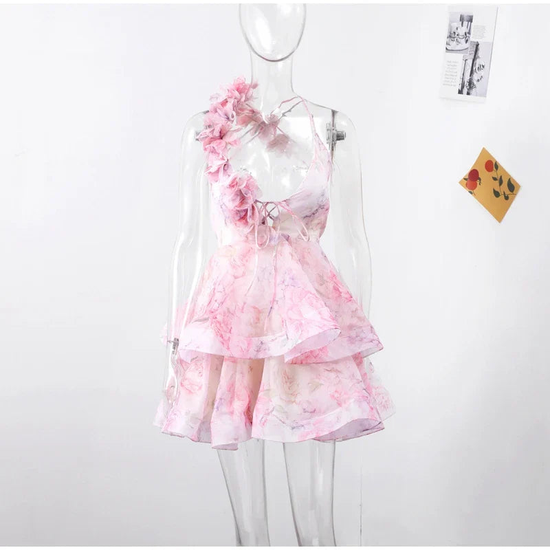 3D Floral Design Tulle Mini Dress - Isabella