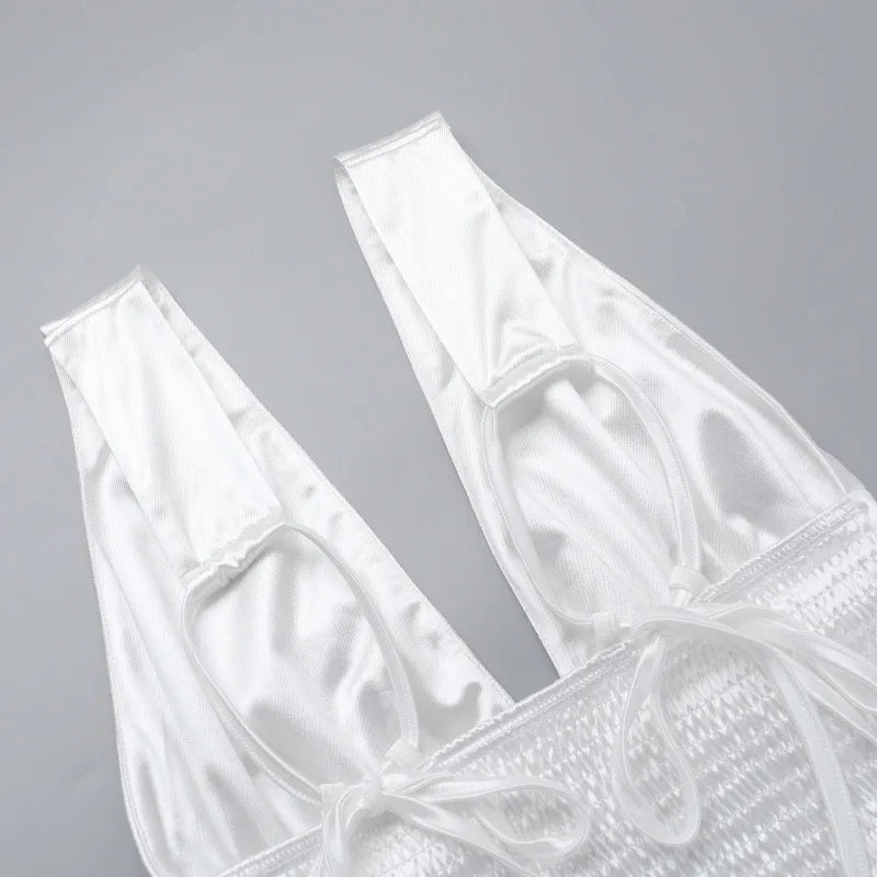 שמלת מיני סאטן בעצוב כיווצים קשירה בכתפיות - Celia