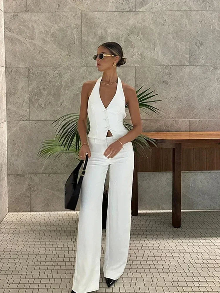 חליפת שני חלקים מחויטת מכנסיים ווסט כפתורים - פאולה