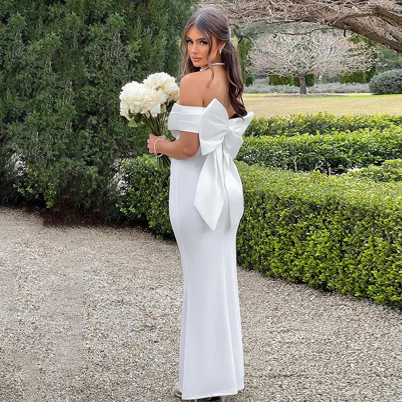 שמלת מקסי כתפיים חשופות בעיטור פפיון בגב - סיסיליה