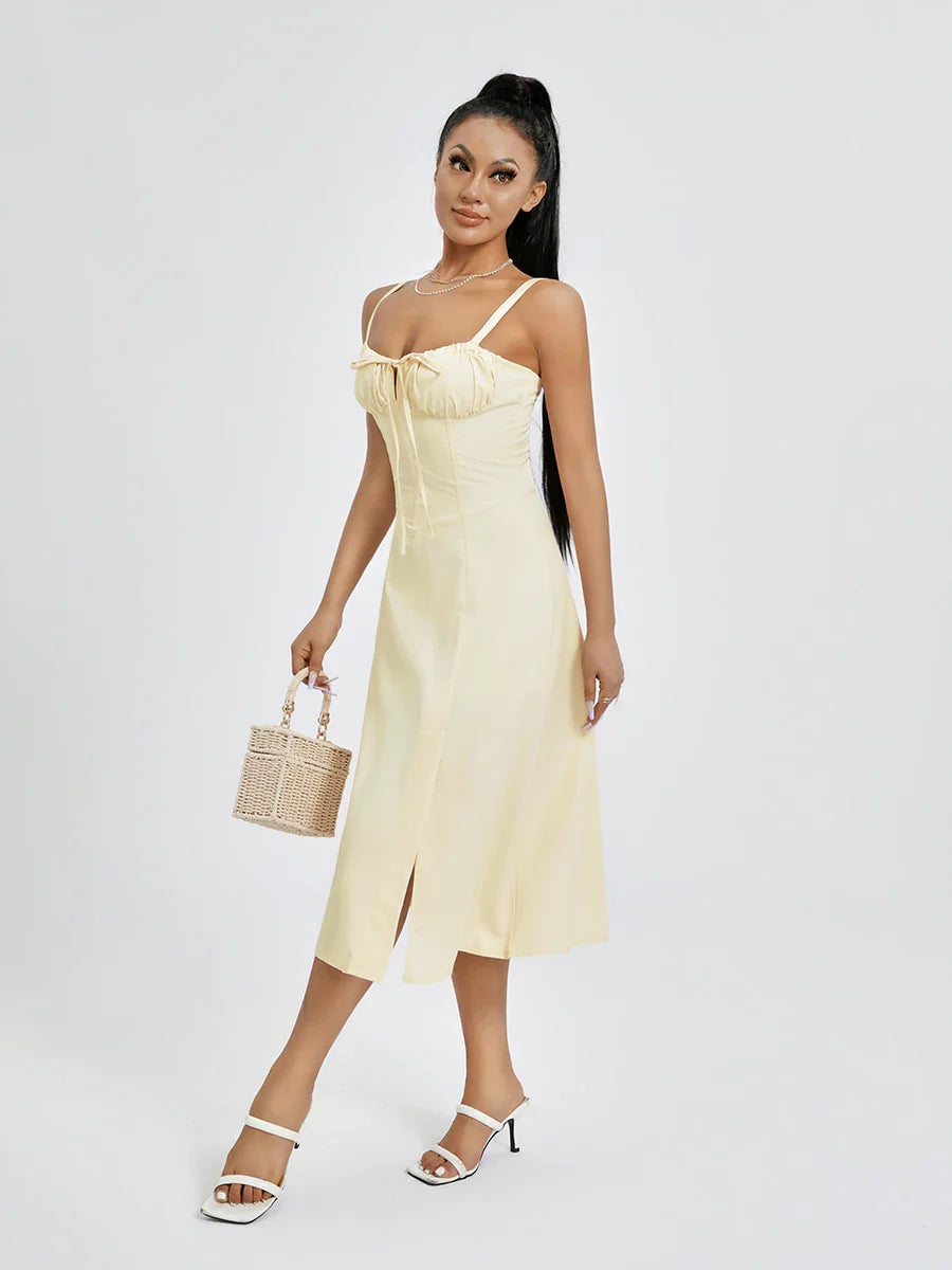 שמלת מידי קיצית בעיצוב כפרי בעיטור שסע - אלדורי