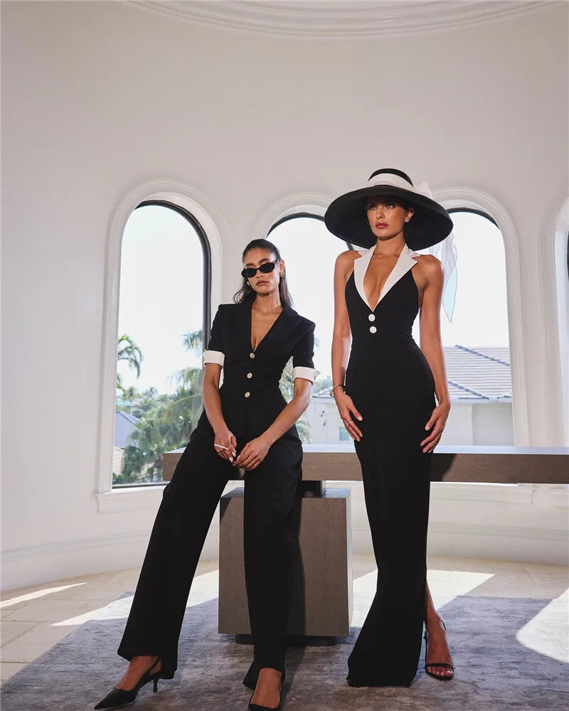 שמלת מקסי אלגנטית בעיטור כפתורים גב פתוח - לינדה