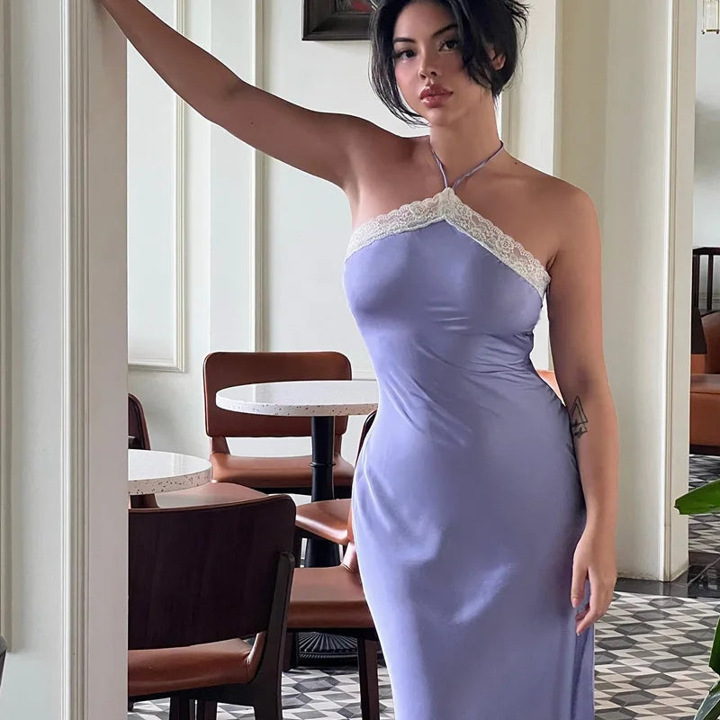 שמלת מידי סאטן בעיטור תחרה גב חשוף - ענאל