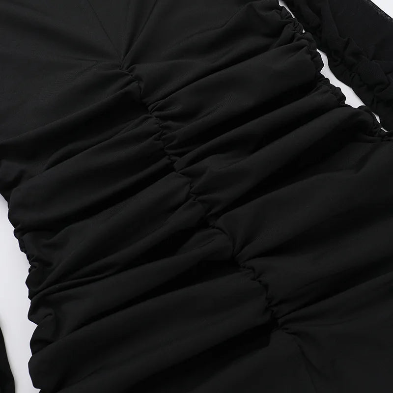 שמלת מקסי כיווצים צמודה שרוולי שיפון - קליאו