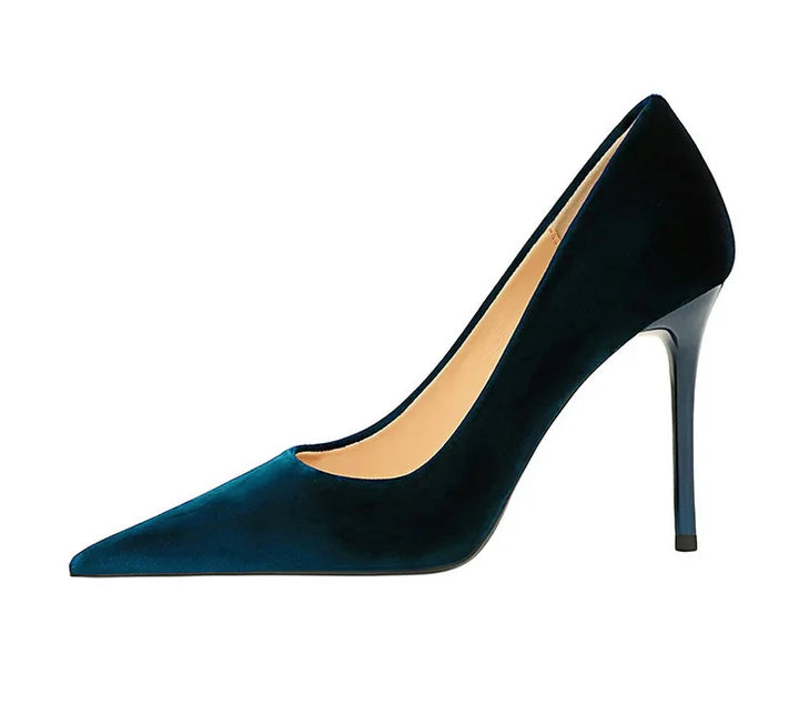 Pointed velvet fabric high heel shoes - Lunar