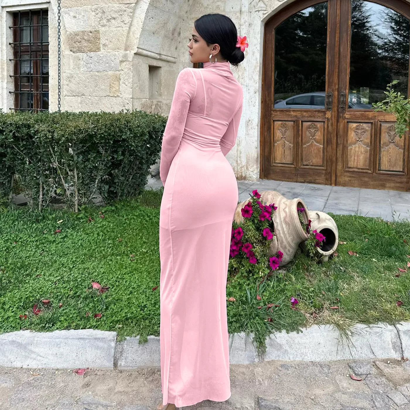 שמלת מקסי רשת בשילוב תחתית צווארון גולף - Isabella